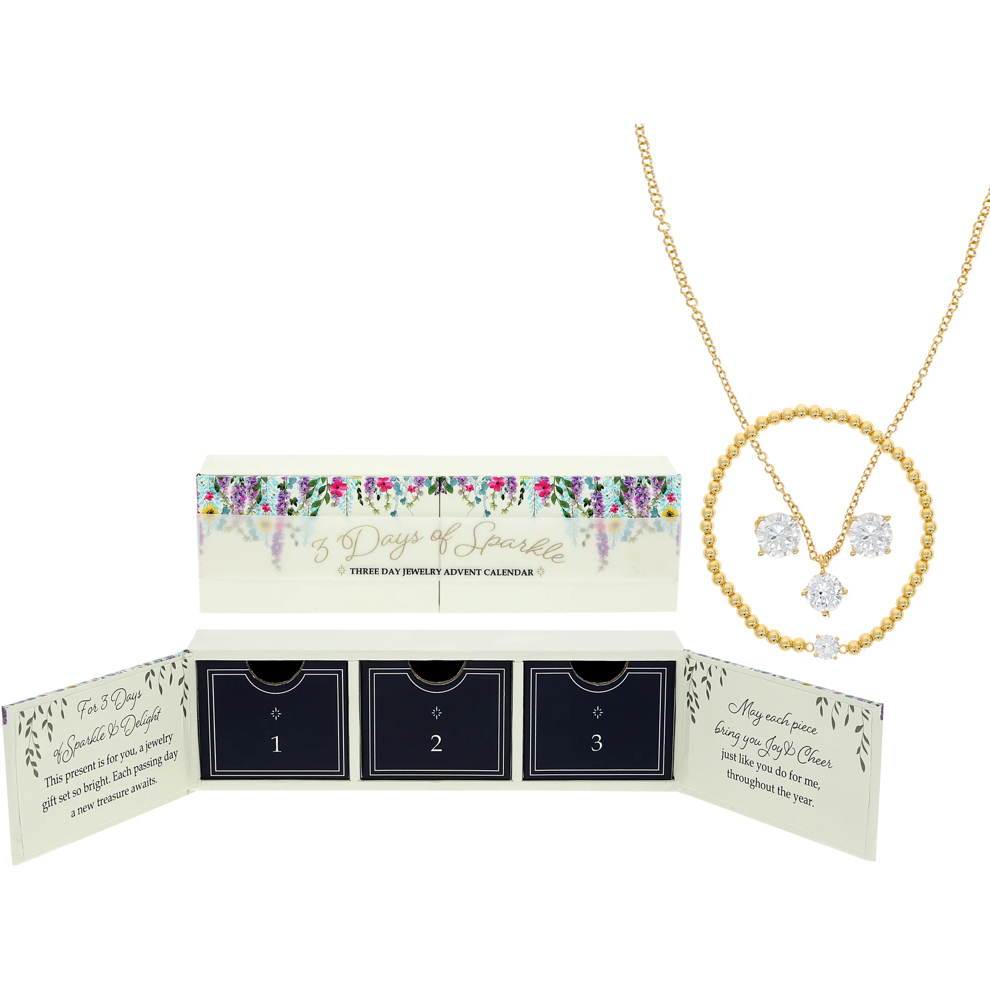 3 Days of Gold Sparkle 18K Gold Plated Cubic Zirconia Necklace, Bracelet, and Earrings Set