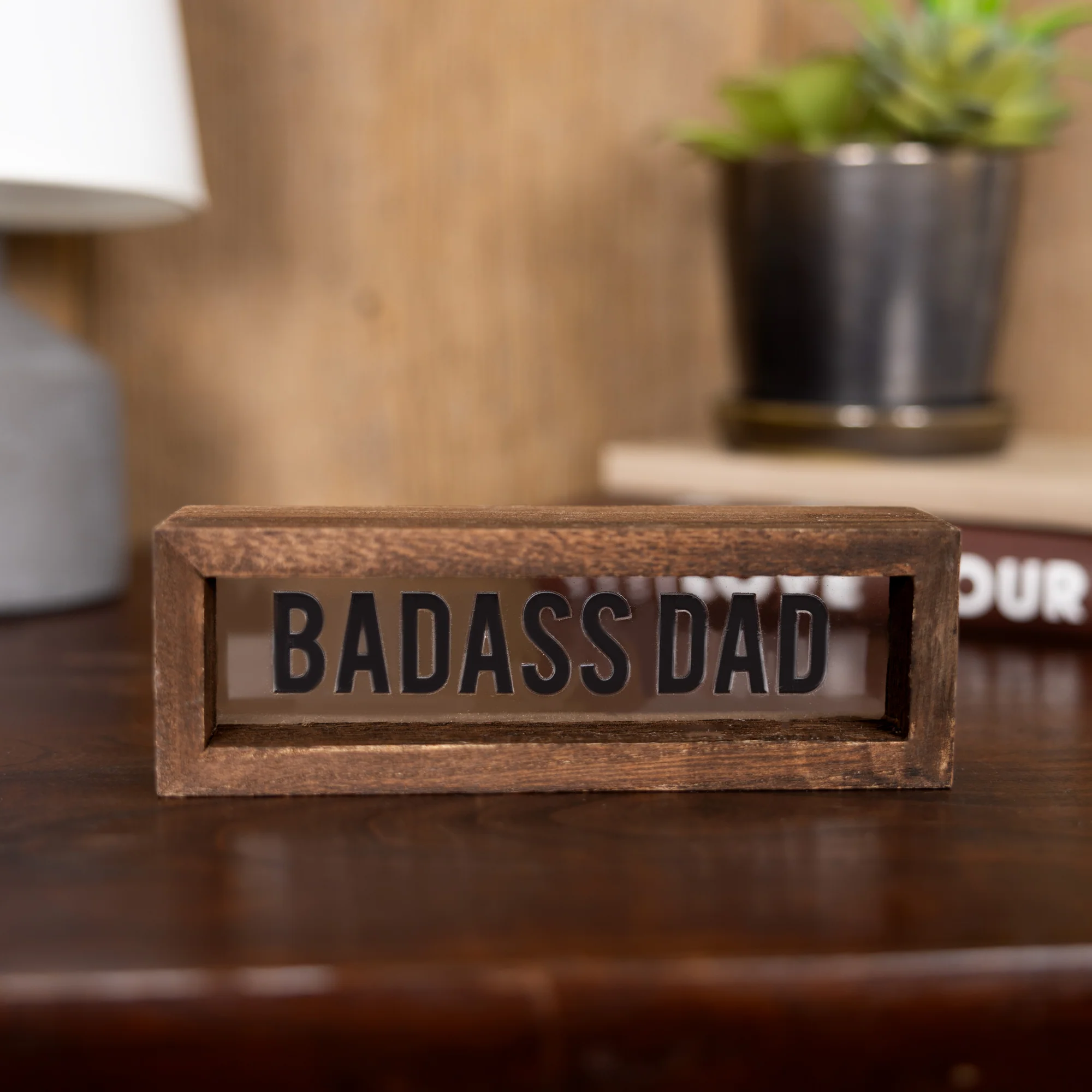 Badass Dad 6" x 2" Wood Framed Glass Plaques - Image 3