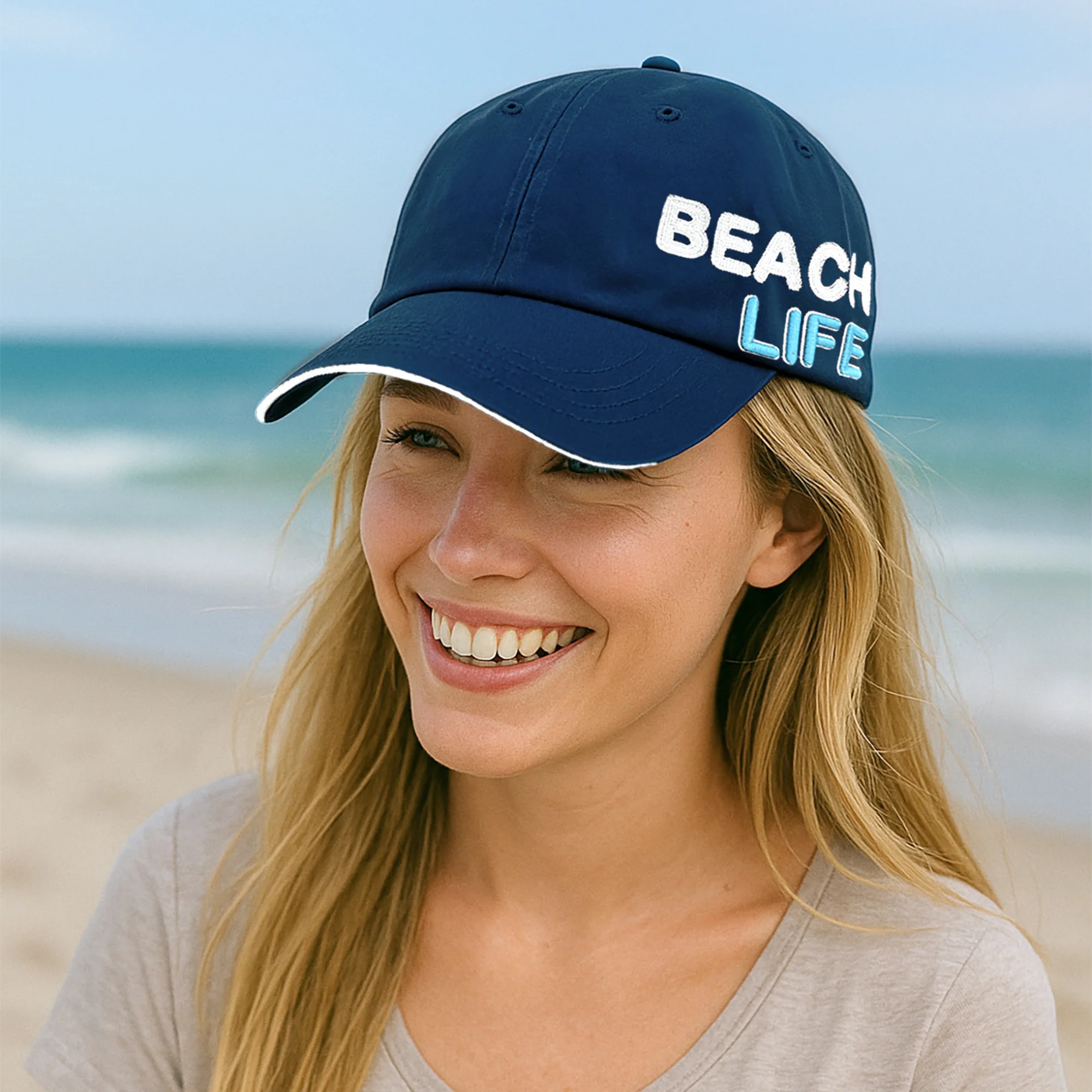 Beach life Navy Adjustable Hat - Image 2