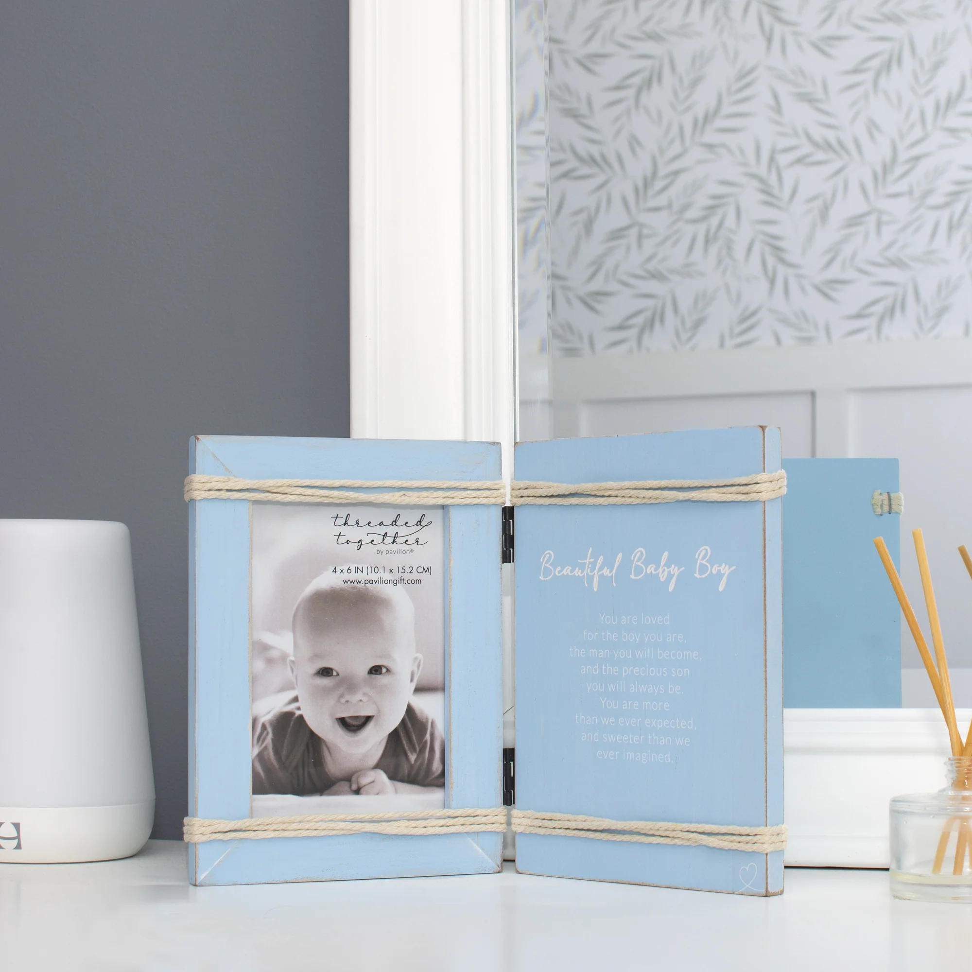 Beautiful Baby Boy 5.5" x 7.5" Hinged Sentiment Frame (Holds 4" x 6" Photo) - Image 2