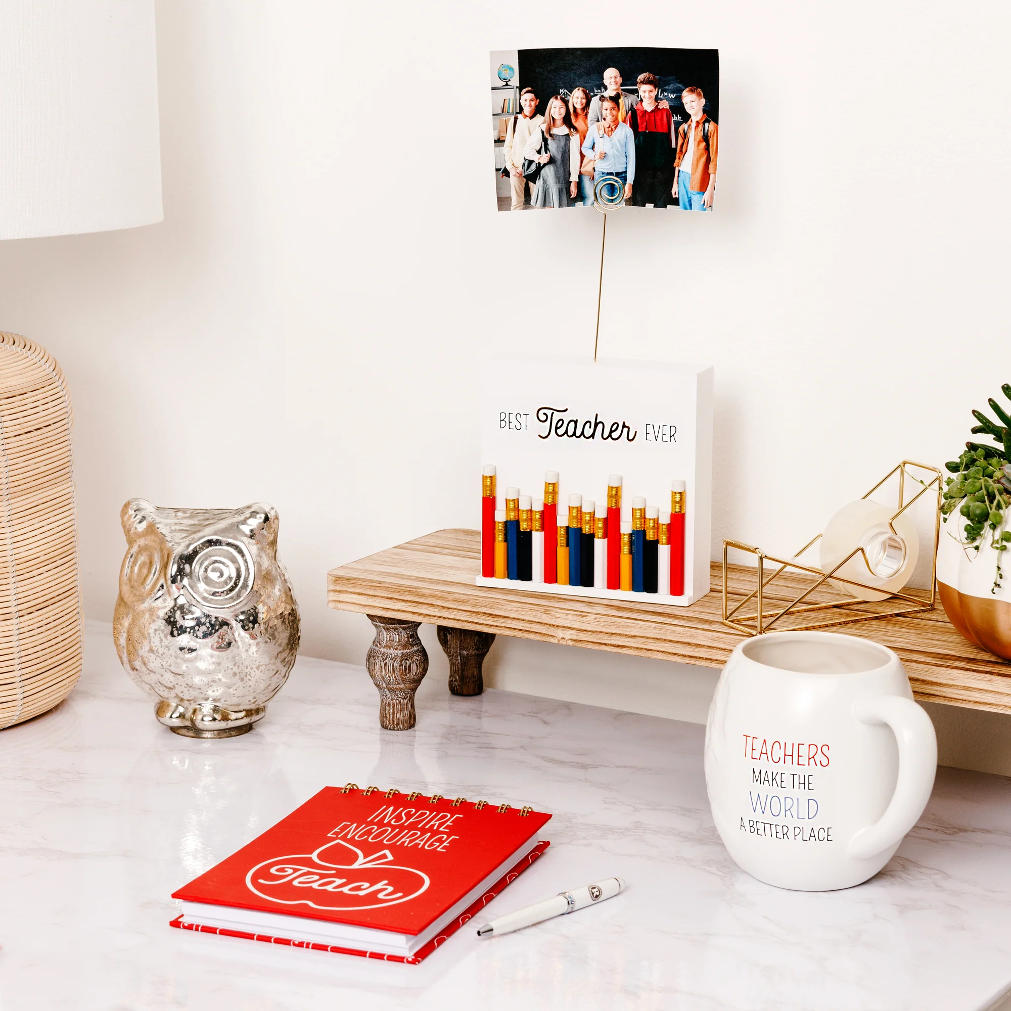 Best Teacher 5" MDF Plaque with Photo Clip - Image 3
