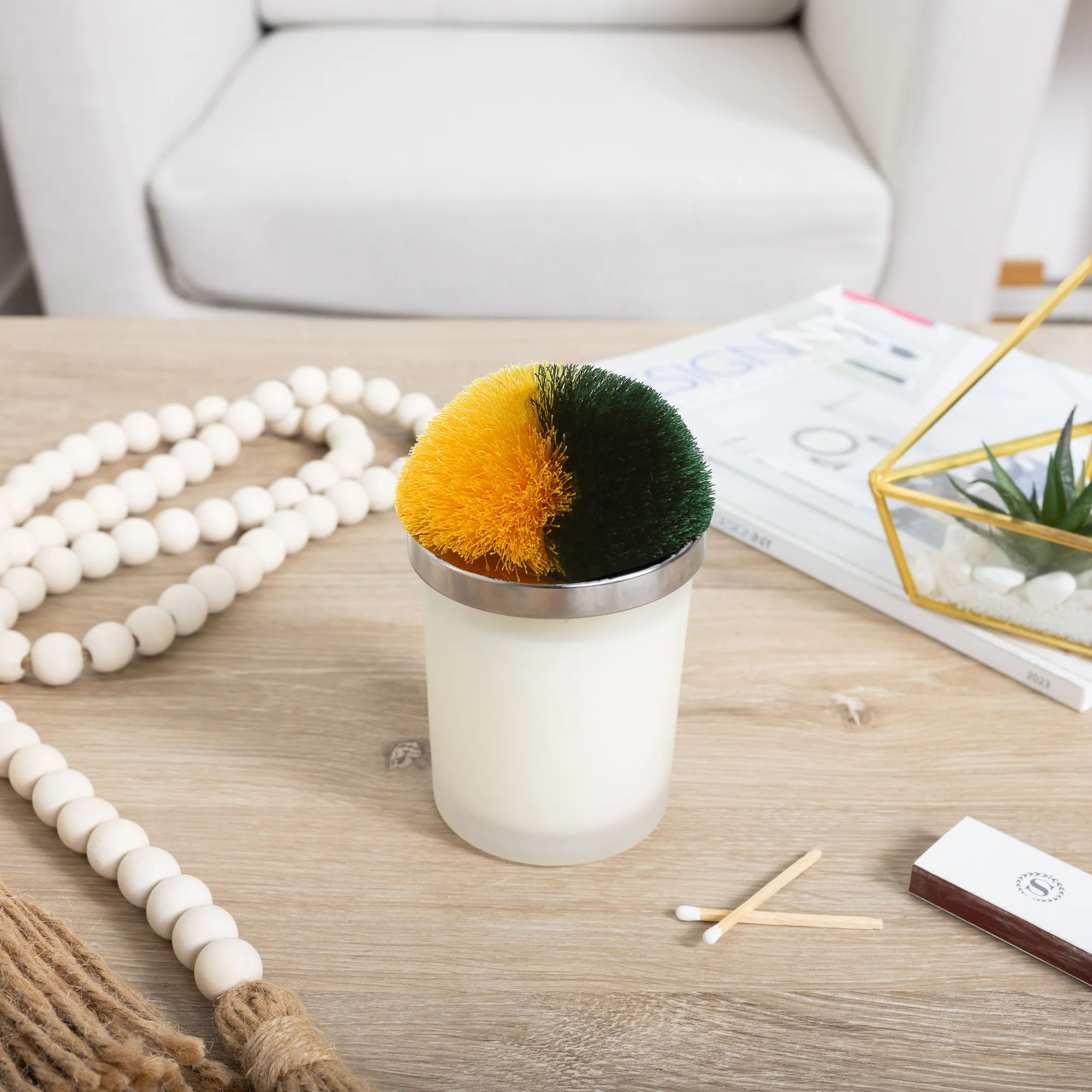 Blank Green & Yellow - 5.5 oz - 100% Soy Wax Candle with Pom Pom Lid Scent: Tranquility - Image 2