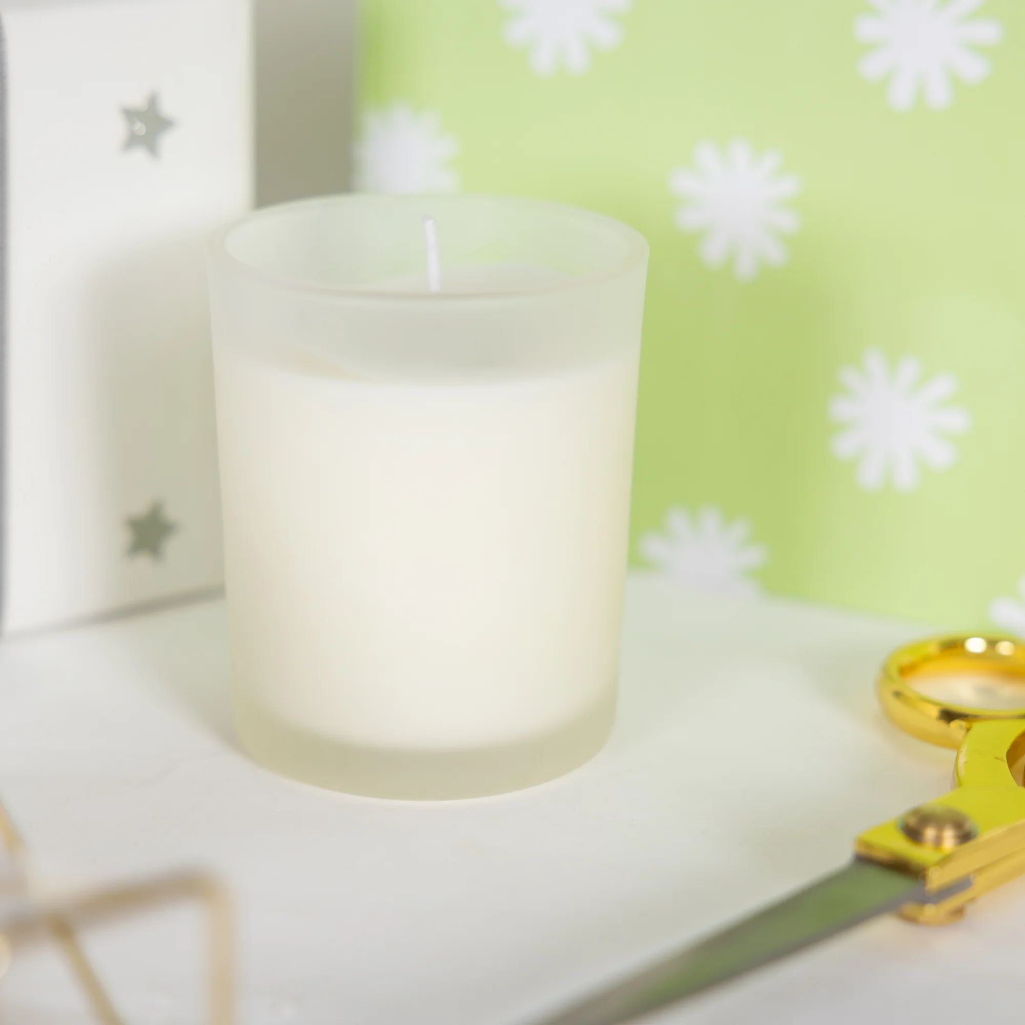 Blank Purple & Yellow - 5.5 oz - 100% Soy Wax Candle with Pom Pom Lid Scent: Tranquility - Image 4
