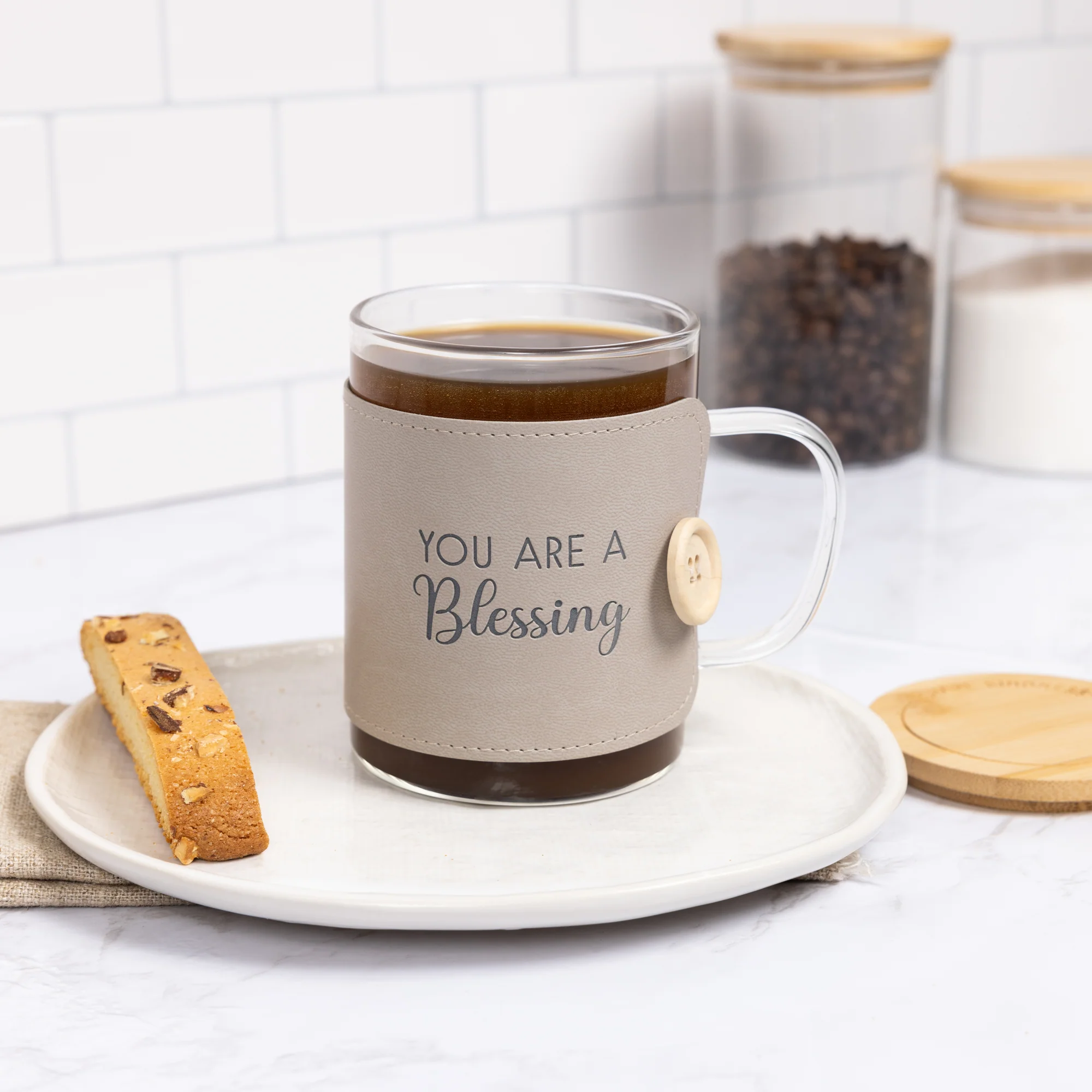Blessing 16 oz Wrapped Glass Mug with Coaster Lid - Image 2