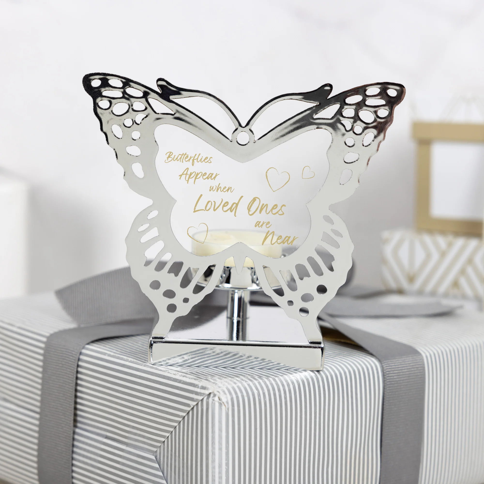 Butterflies 4.25" Glass Butterfly Tea Light Holder - Image 4
