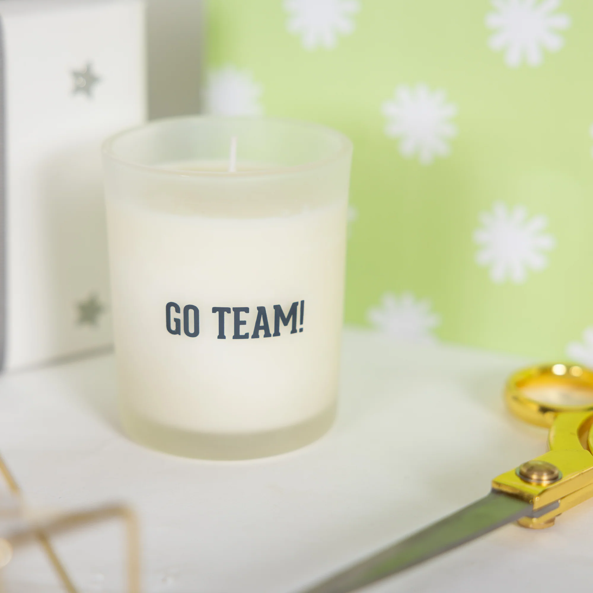 Go Team! Purple & White - 5.5 oz - 100% Soy Wax Candle with Pom Pom Lid Scent: Tranquility - Image 4
