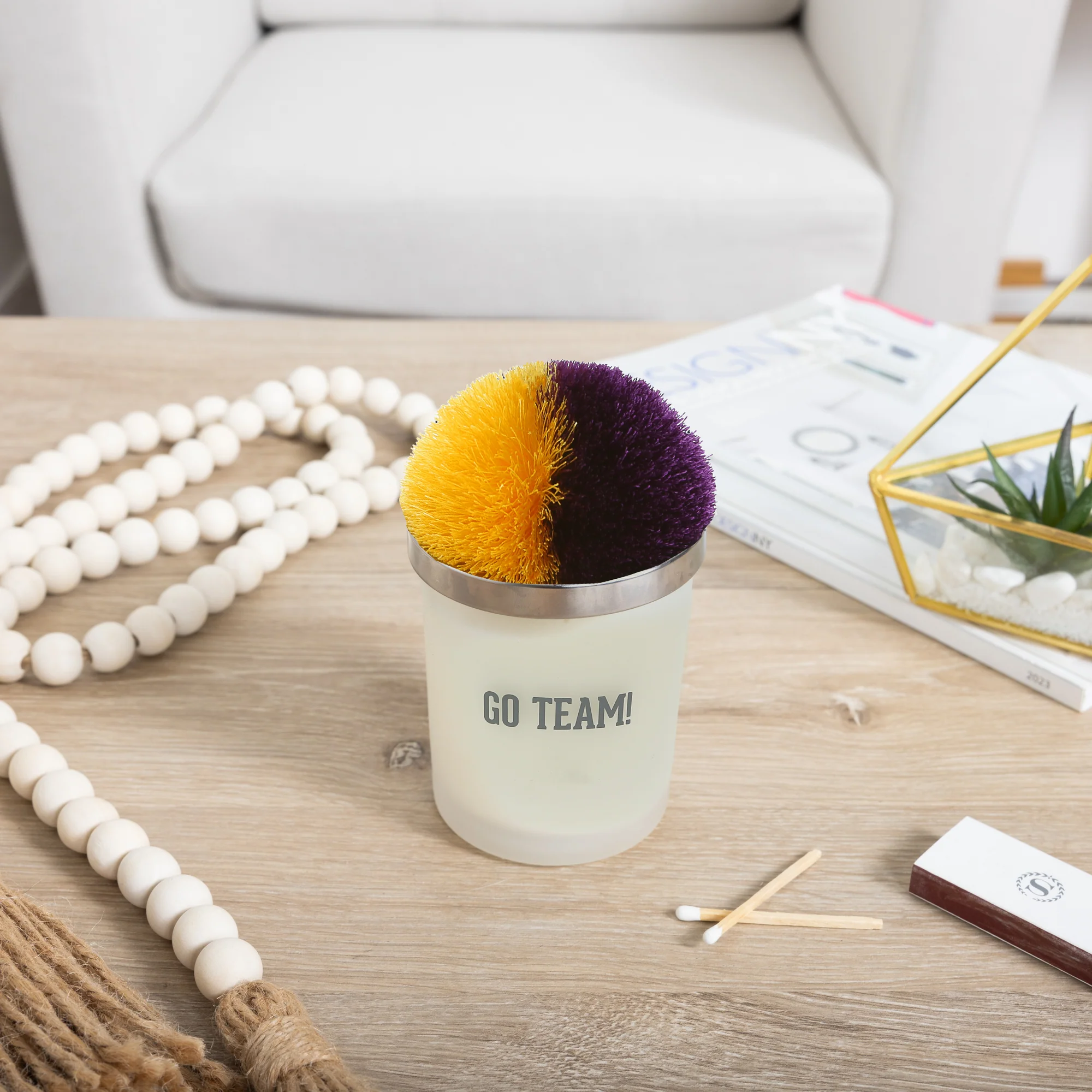 Go Team! Purple & Yellow - 5.5 oz - 100% Soy Wax Candle with Pom Pom Lid Scent: Tranquility - Image 2