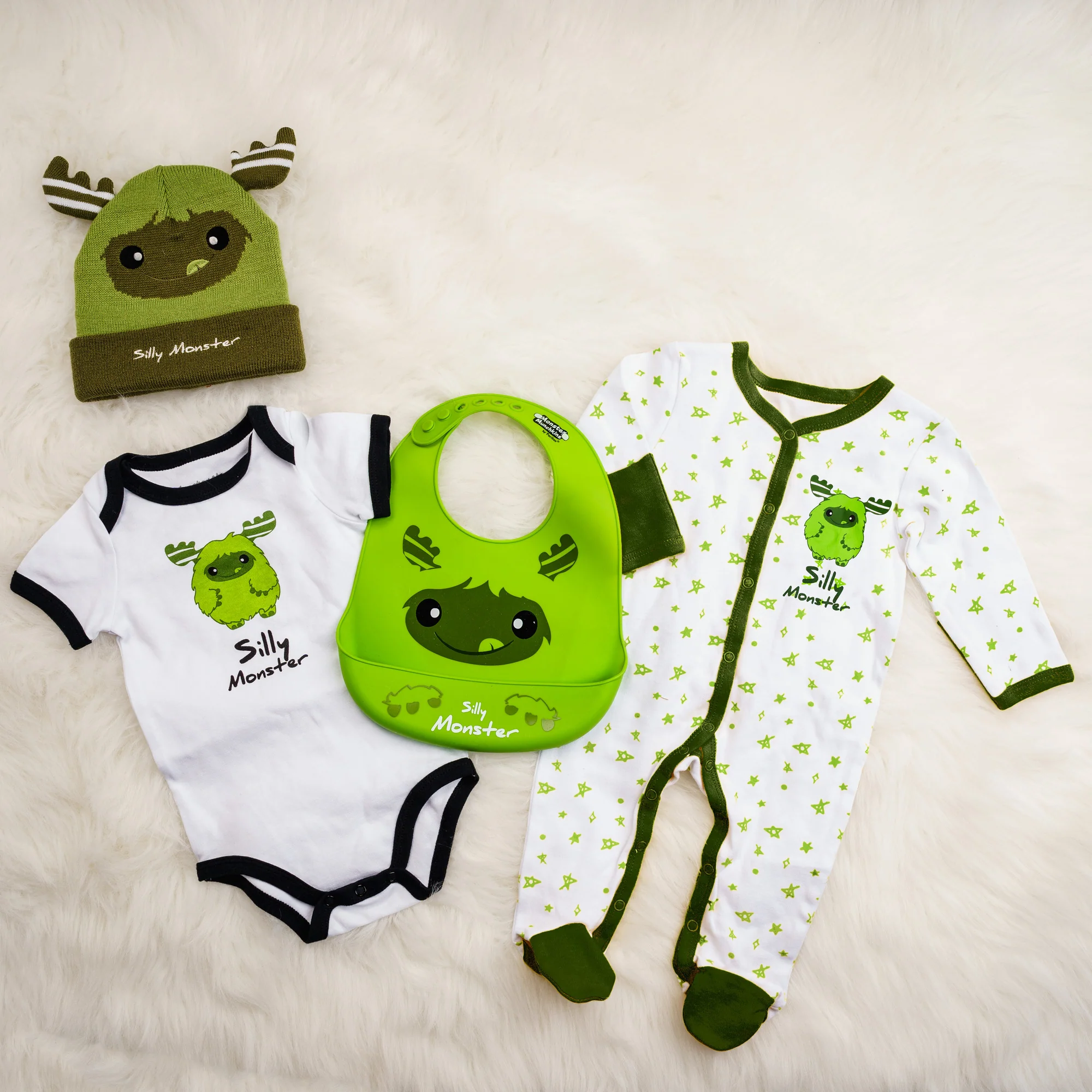 Green Silly Monster 12" Silicone Catch All Bib - Image 4