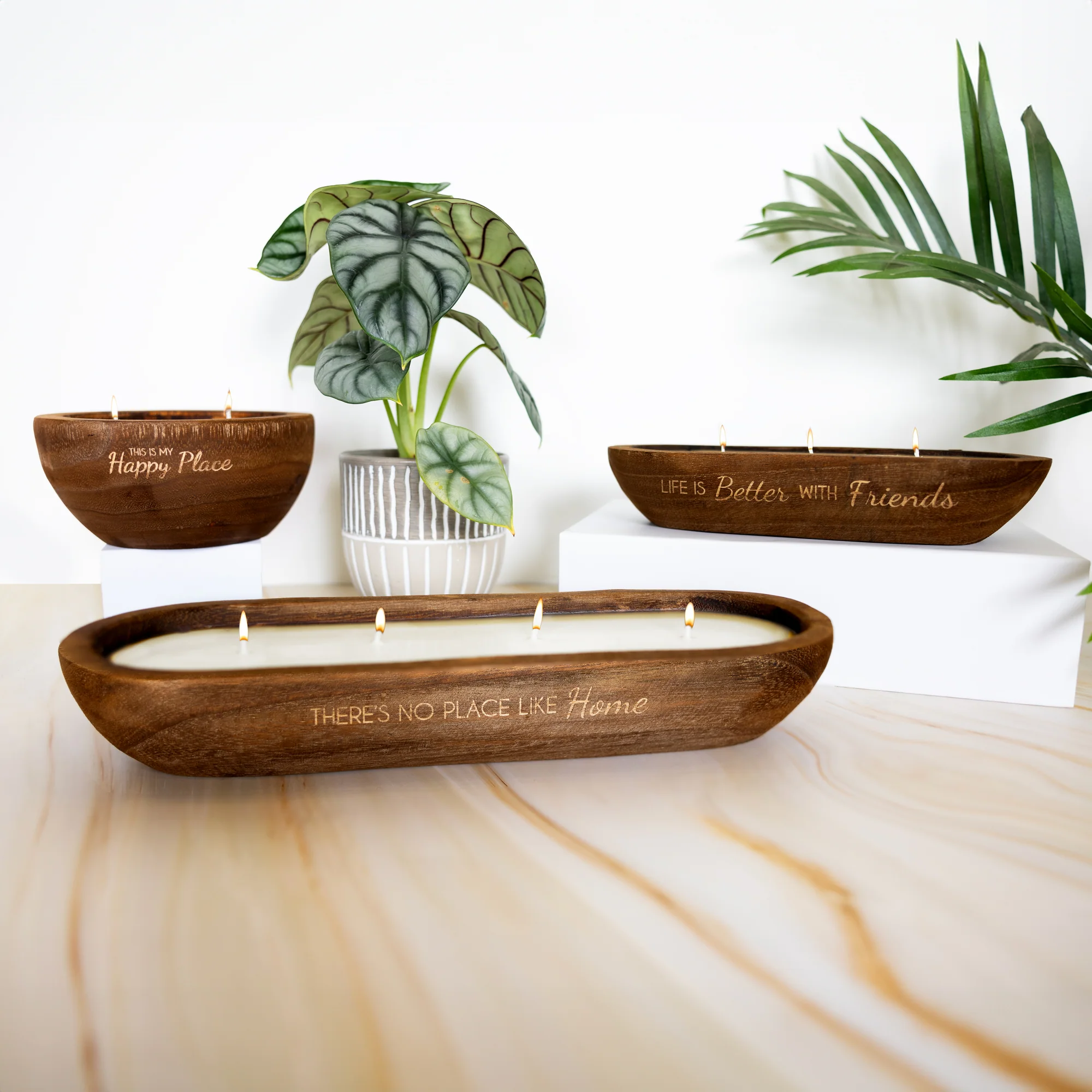 Happy Place 8.5 oz - 100% Soy Wax Decorative Wooden Dough Bowl Candle Scent: White Jasmine - Image 5