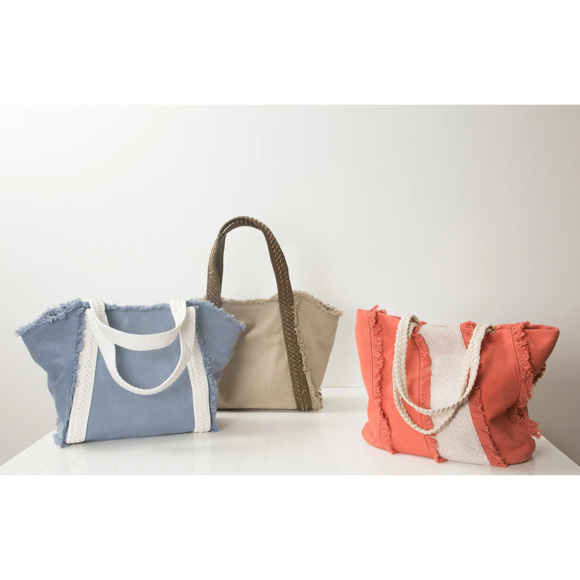 Khaki 19" x 13" Frayed Canvas Handbag - Image 10