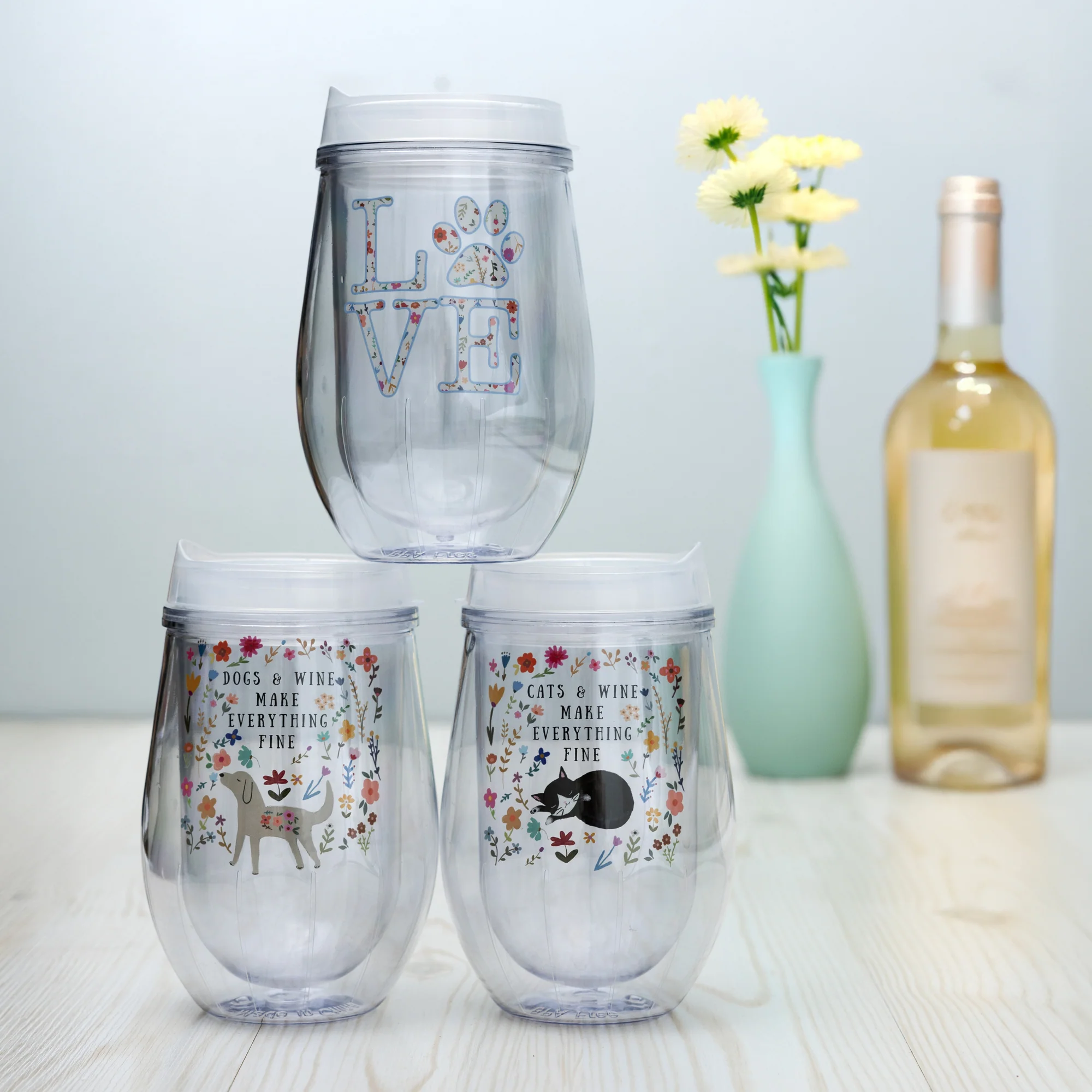 Love 12 oz Acrylic Stemless Wine Glass with Lid - Image 5