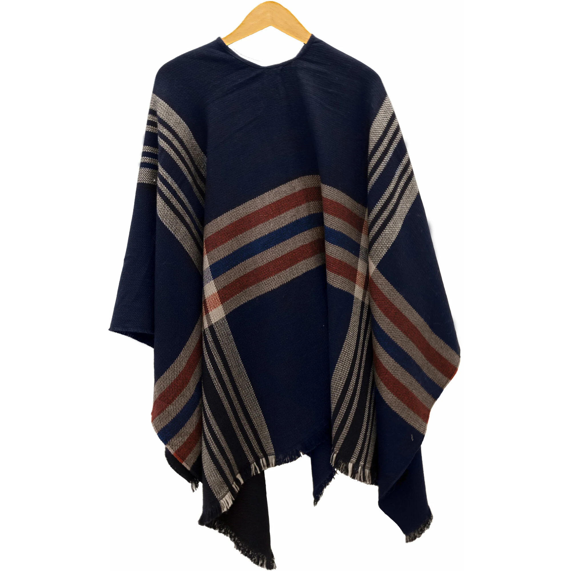 Navy, Camel & Red Plaid 51" x 56" Ruana One Size Fits Most - Image 5