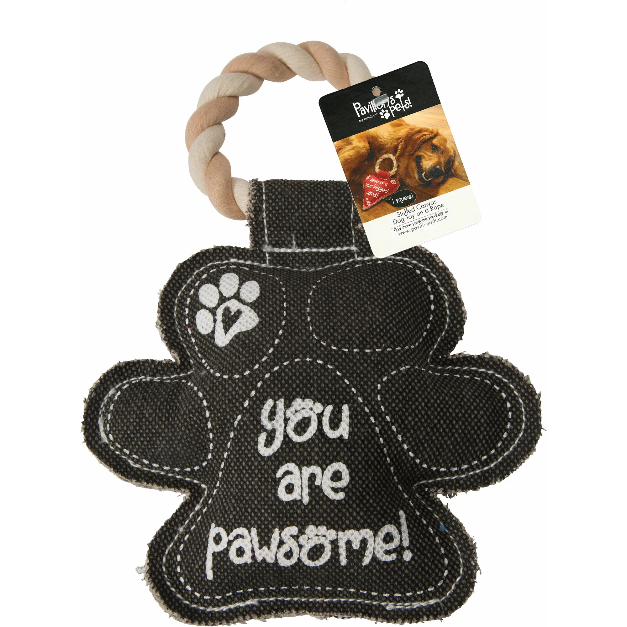 Pawprint 9.5" Canvas Dog Toy on Rope - Image 6