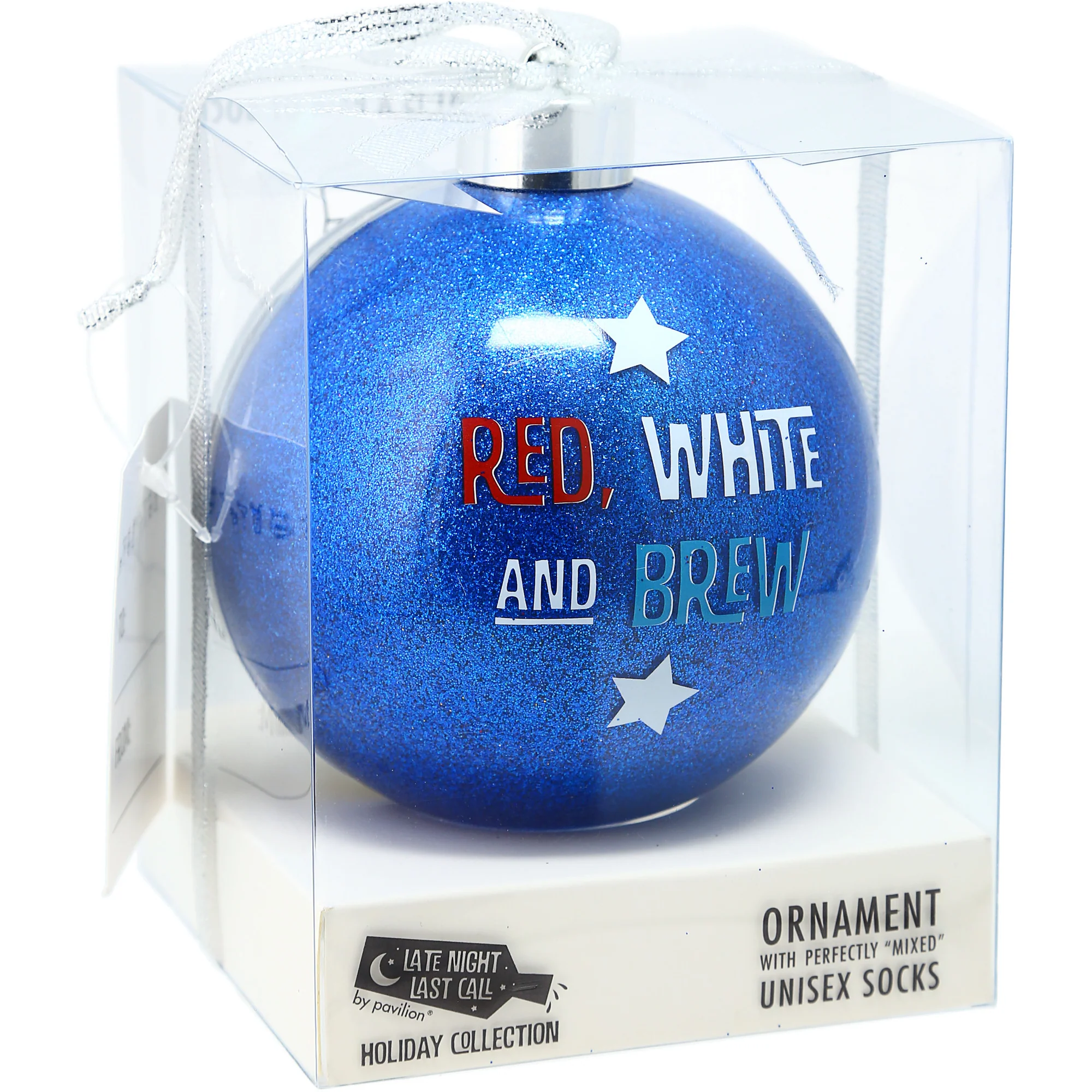 Red, White and Brew 4" Ornament with Unisex Holiday Socks - Image 7