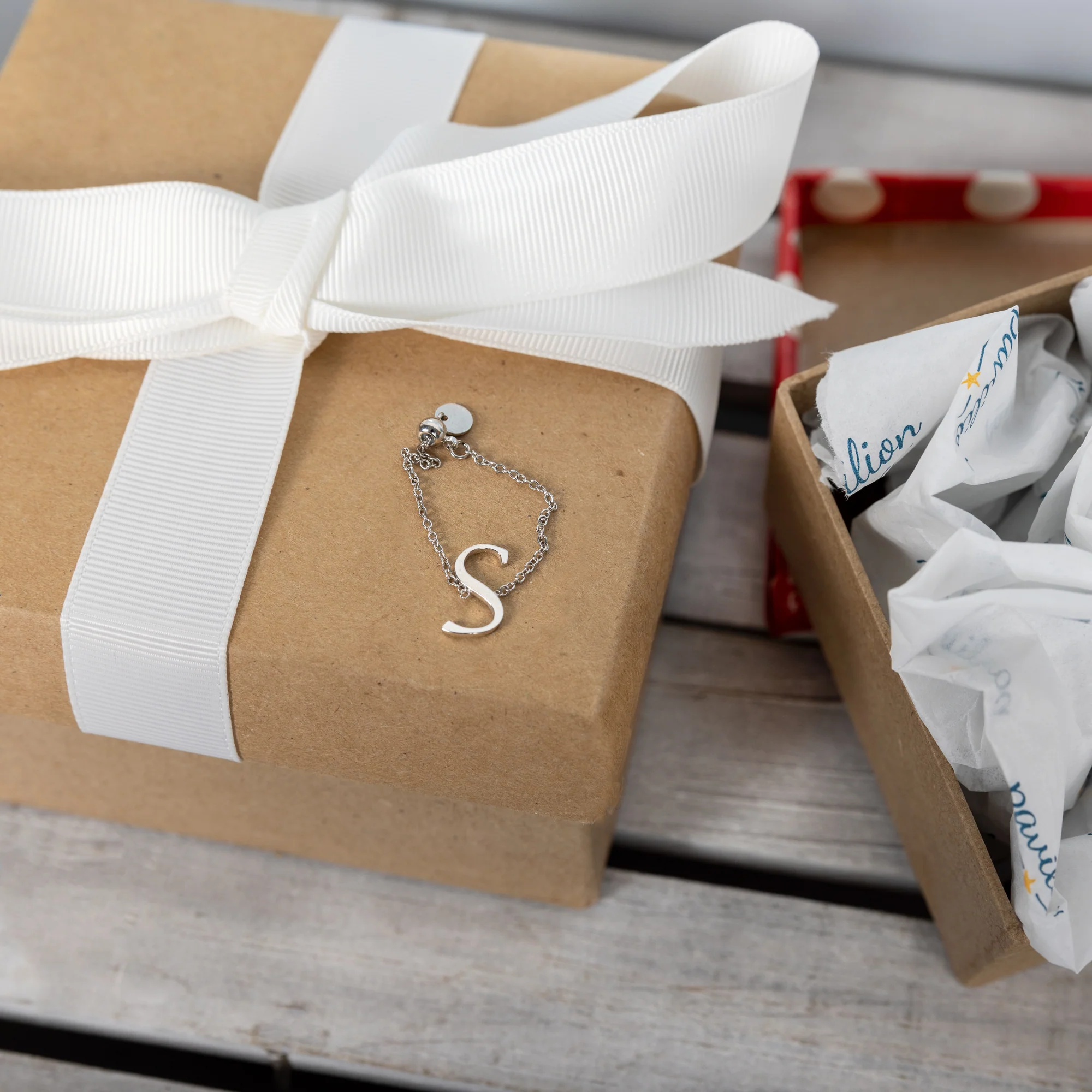 S Adjustable Rhodium Plated Monogram Ring - Image 4