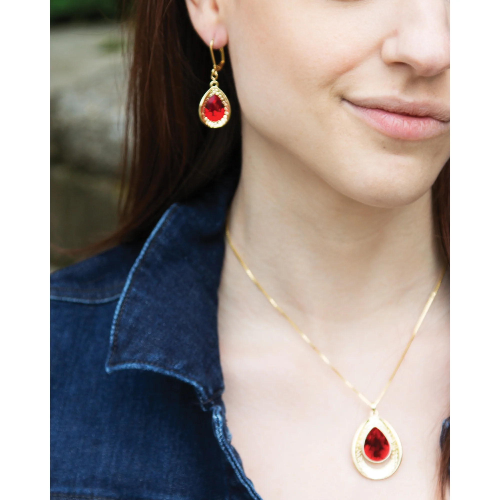 Siam Teardrop 18K Gold Plated Austrian Crystal Dangle Earring - Image 6
