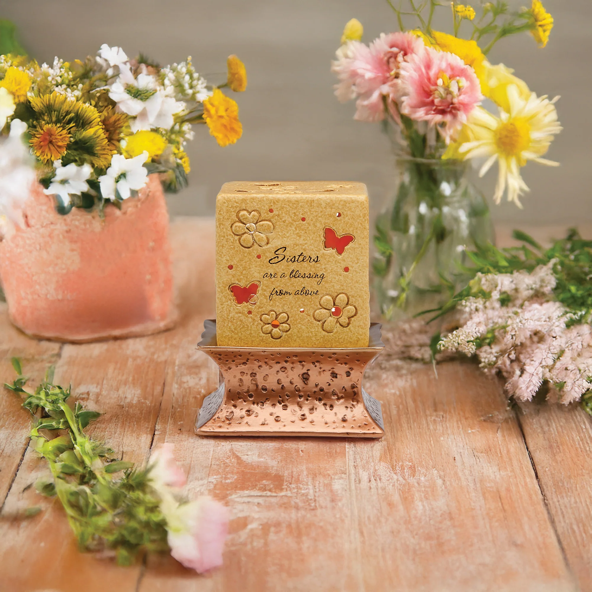 Sisters are a Blessing 3.5" Pierced Square Candle Holder - Image 2