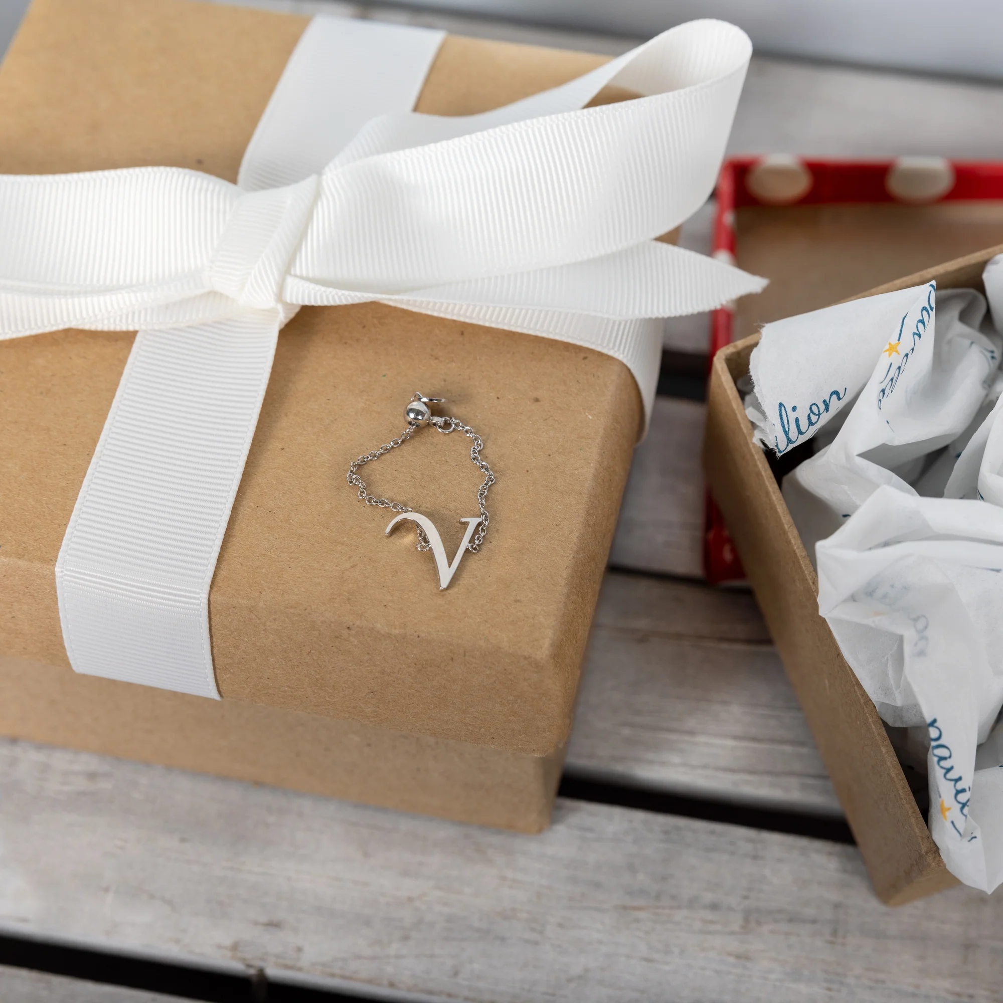V Adjustable Rhodium Plated Monogram Ring - Image 4
