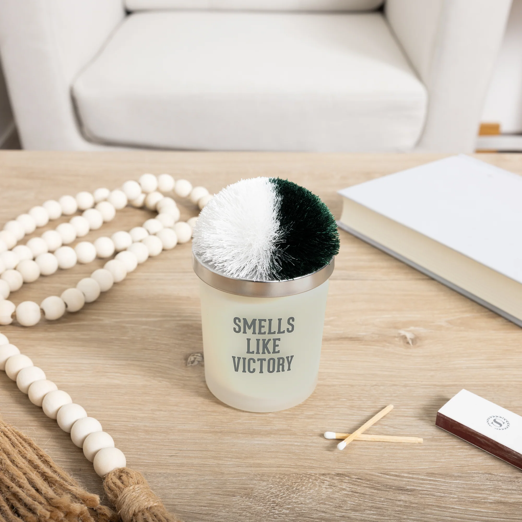 Victory Green & White - 5.5 oz - 100% Soy Wax Candle with Pom Pom Lid Scent: Tranquility - Image 2
