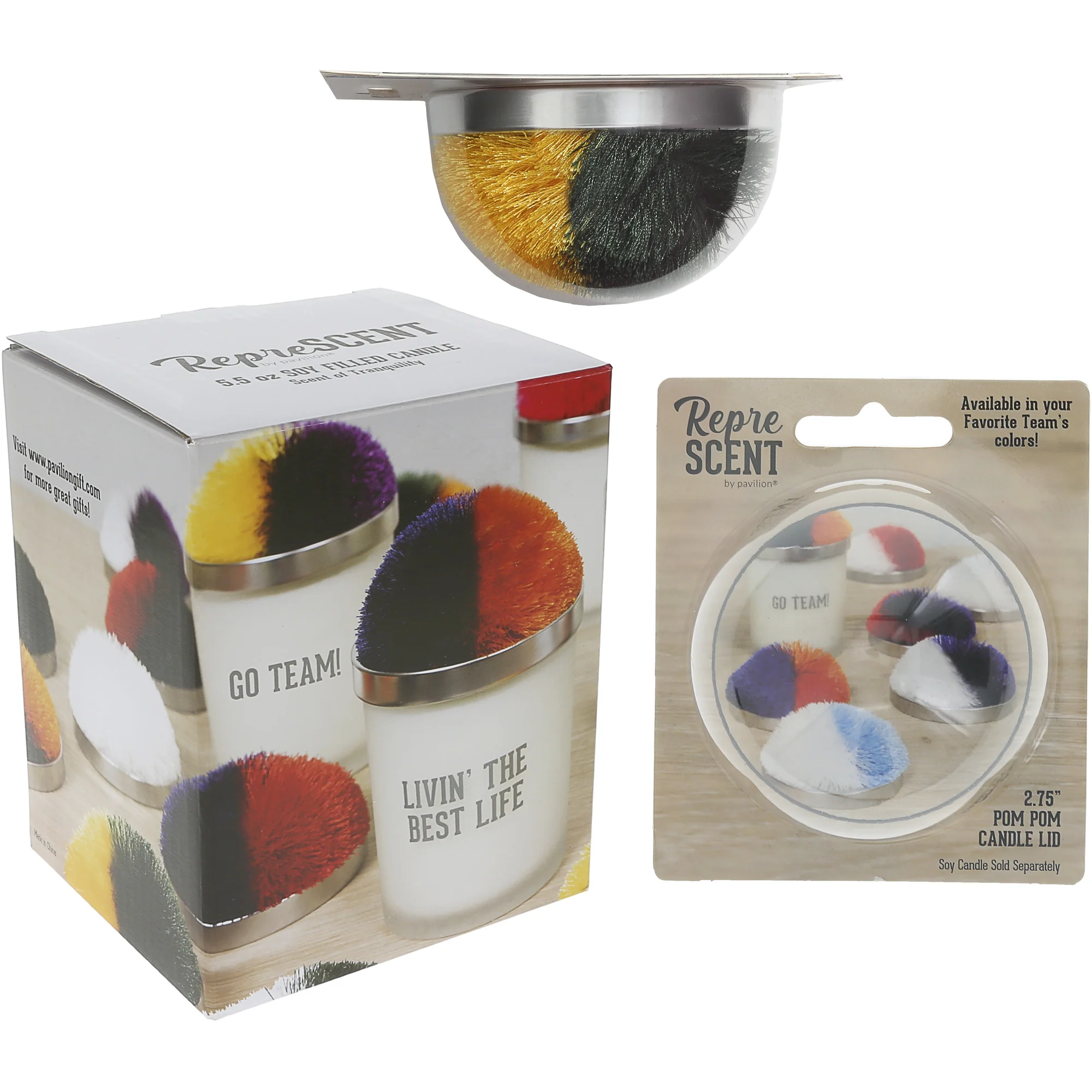 Victory Green & Yellow - 5.5 oz - 100% Soy Wax Candle with Pom Pom Lid Scent: Tranquility - Image 7