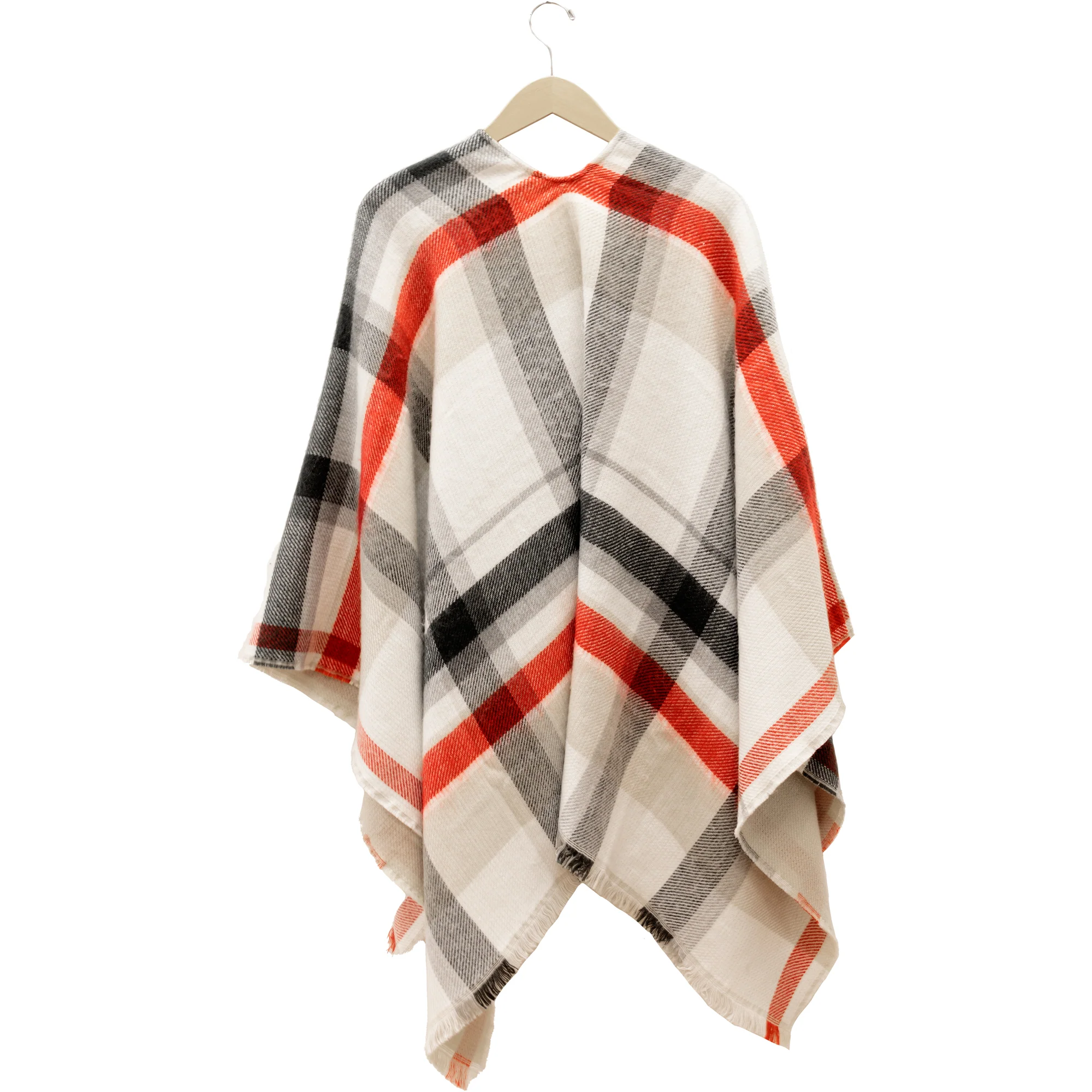White, Black & Red Plaid 52" x 54" Ruana One Size Fits Most - Image 6