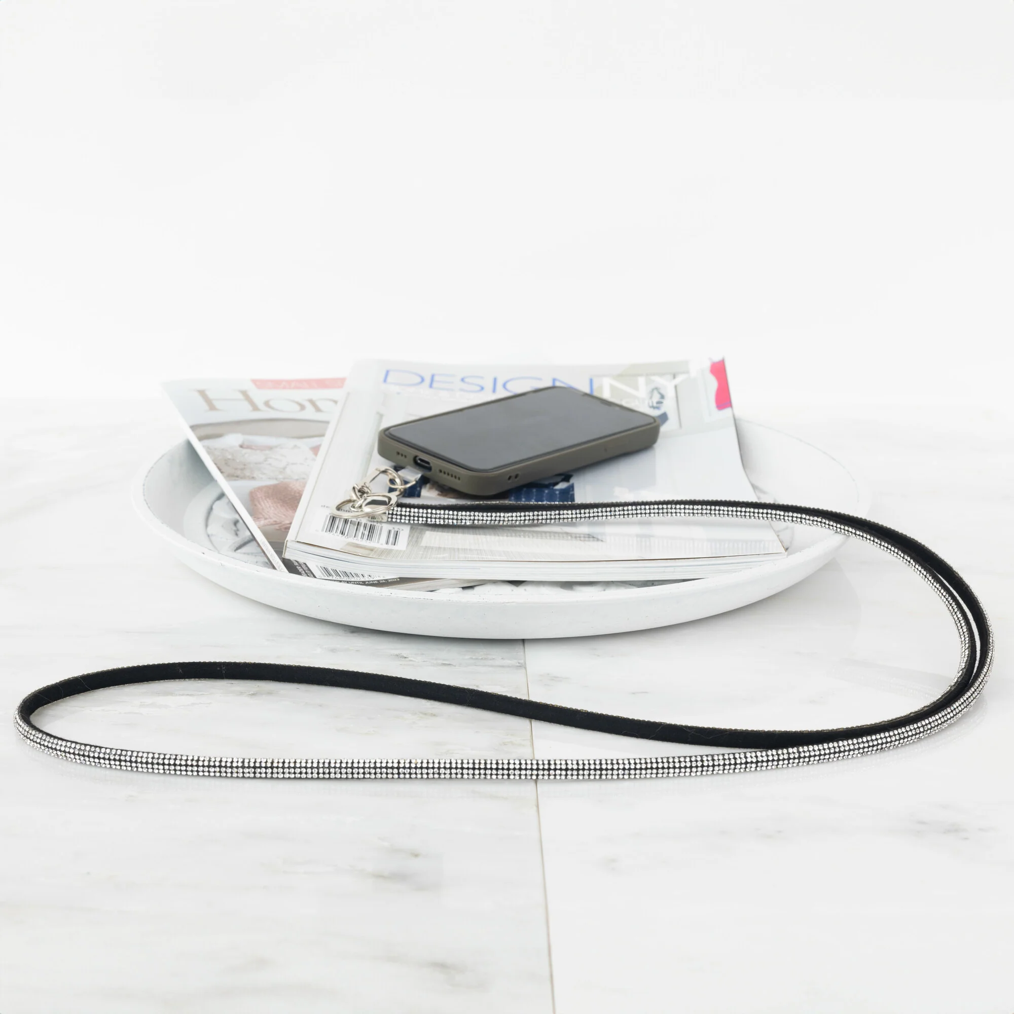 White Crossbody Soft Gemmed Phone Lanyard - Image 2